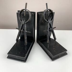 Sterling Architect Compass Bookends Rusted Black Finish Set of Two